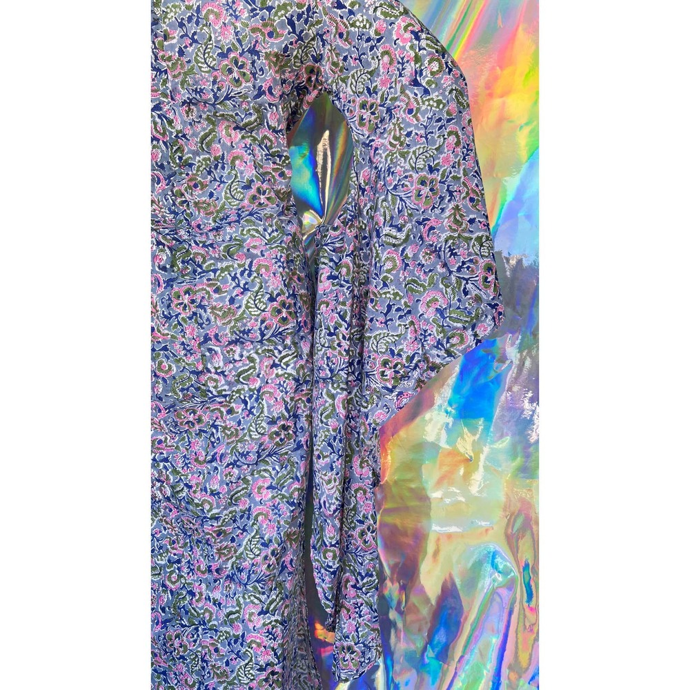 Pink and Blue Floral Kimono Sleeve Dress - Picture 7 of 8